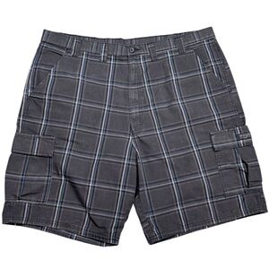Wrangler Grey With Blue White & Black Check Plaid 6 Pocket Cargo Shorts 44